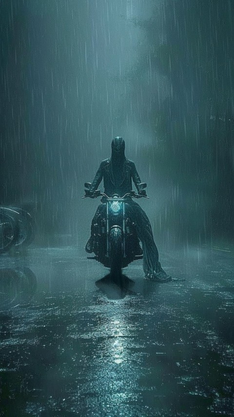 Man on Motorcycle Riding Down a Road Cyberpunk Biker Aesthetic Wallpaper (40)