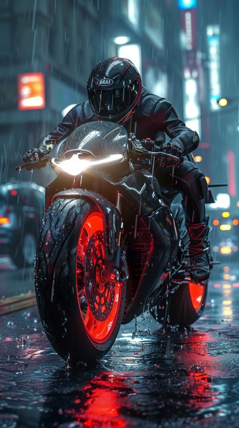Man on Motorcycle Riding Down a Road Cyberpunk Biker Aesthetic Wallpaper (47)