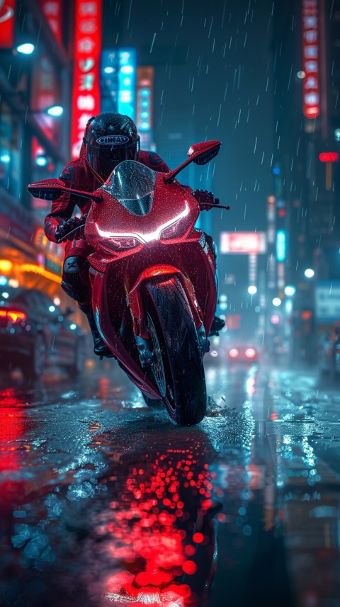 Man on Motorcycle Riding Down a Road Cyberpunk Biker Aesthetic Wallpaper (58)