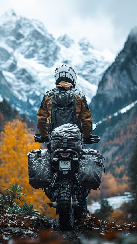 Man on Motorcycle Riding Down a Road Mountain Background Biker Aesthetic Wallpaper (21)