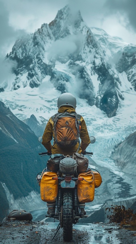 Man on Motorcycle Riding Down a Road Mountain Background Biker Aesthetic Wallpaper (26)