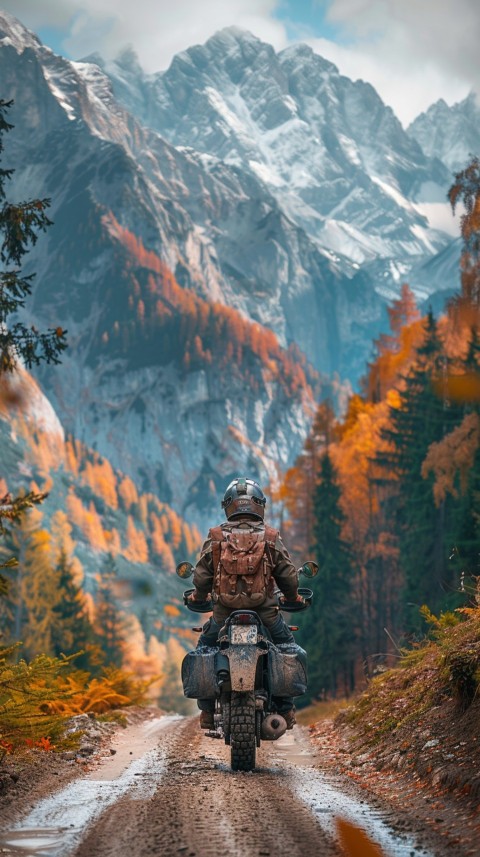 Man on Motorcycle Riding Down a Road Mountain Background Biker Aesthetic Wallpaper (24)