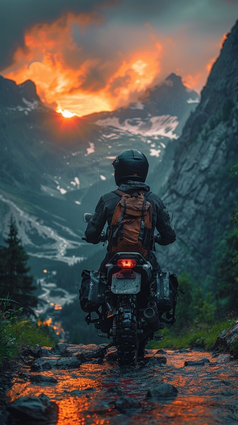 Man on Motorcycle Riding Down a Road Mountain Background Biker Aesthetic Wallpaper (22)