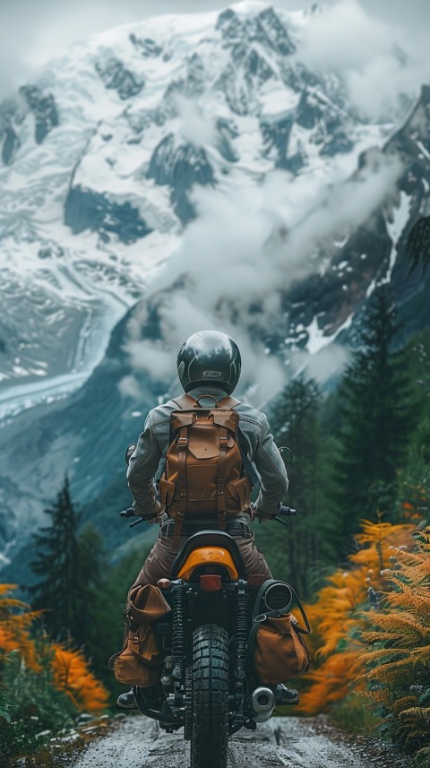 Man on Motorcycle Riding Down a Road Mountain Background Biker Aesthetic Wallpaper (25)