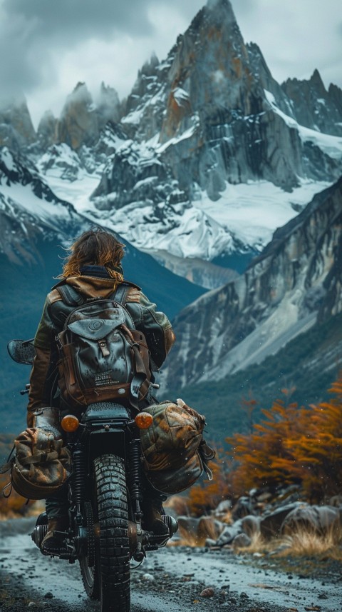 Man on Motorcycle Riding Down a Road Mountain Background Biker Aesthetic Wallpaper (10)