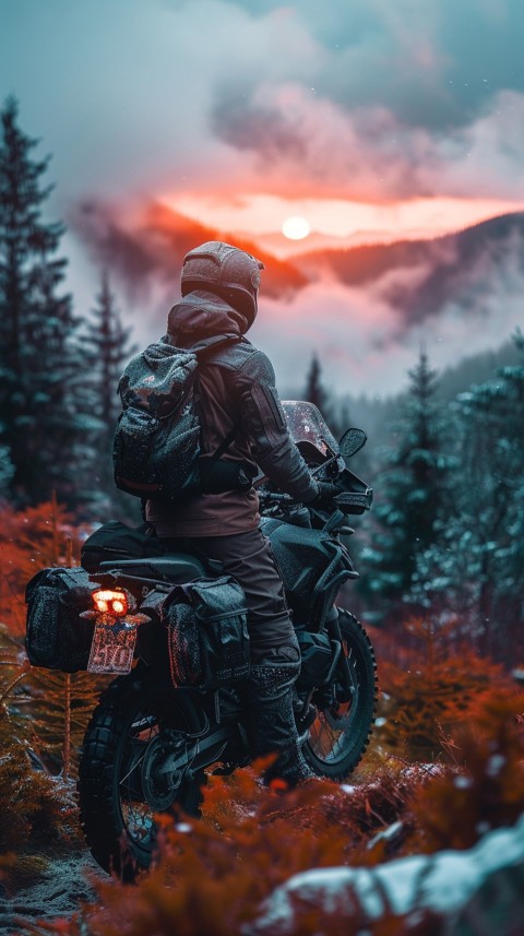 Man on Motorcycle Riding Down a Road Mountain Background Biker Aesthetic Wallpaper (16)