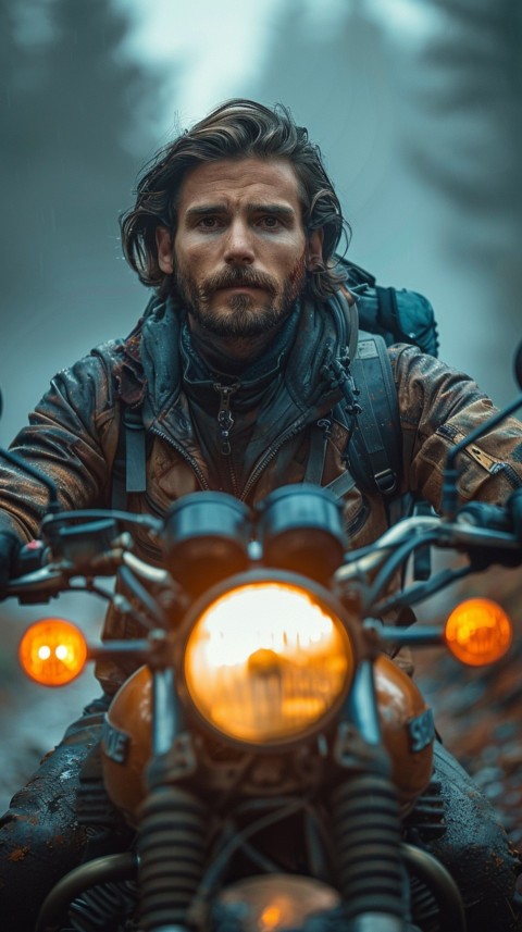 Man on Motorcycle Riding Down a Road Mountain Background Biker Aesthetic Wallpaper (100)