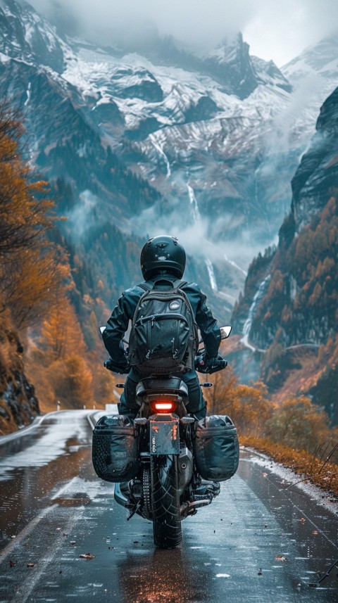 Man on Motorcycle Riding Down a Road Mountain Background Biker Aesthetic Wallpaper (82)