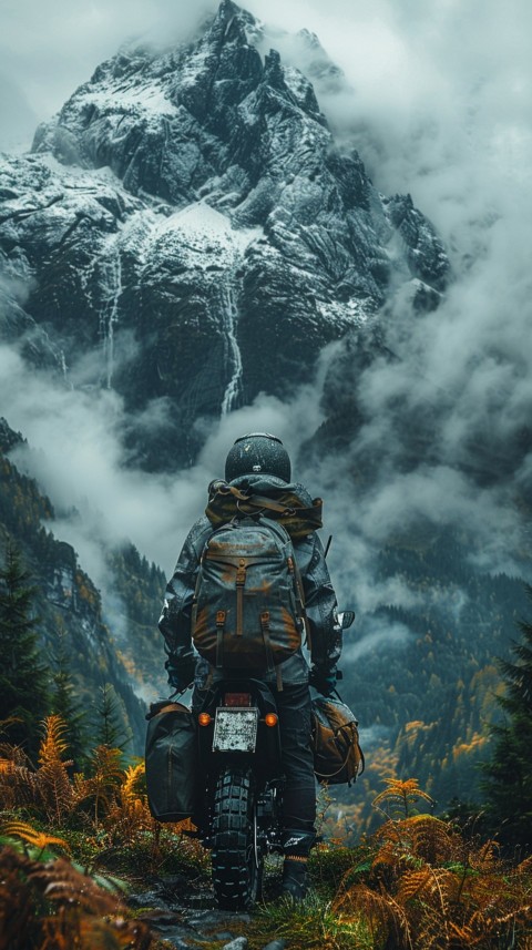 Man on Motorcycle Riding Down a Road Mountain Background Biker Aesthetic Wallpaper (99)