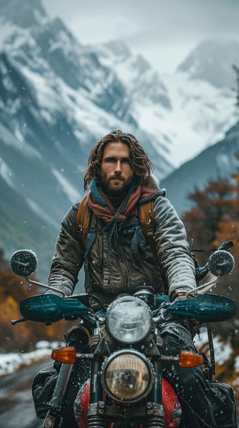 Man on Motorcycle Riding Down a Road Mountain Background Biker Aesthetic Wallpaper (78)