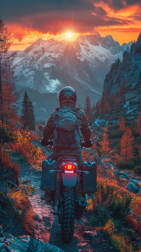 Man on Motorcycle Riding Down a Road Mountain Background Biker Aesthetic Wallpaper (106)