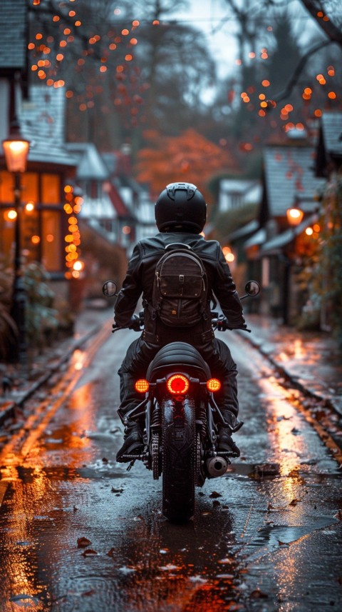 Man on Motorcycle Riding Down a Road Village Location Biker Aesthetic Wallpaper (5)