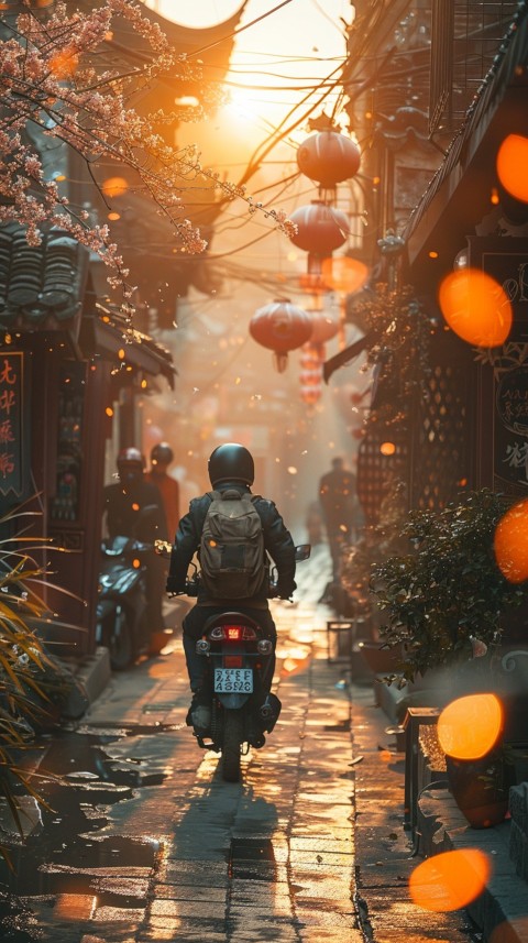 Man on Motorcycle Riding Down a Road Village Location Biker Aesthetic Wallpaper (24)