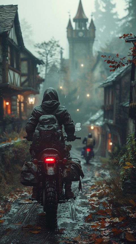 Man on Motorcycle Riding Down a Road Village Location Biker Aesthetic Wallpaper (25)