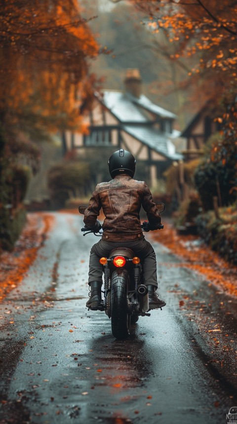 Man on Motorcycle Riding Down a Road Village Location Biker Aesthetic Wallpaper (23)