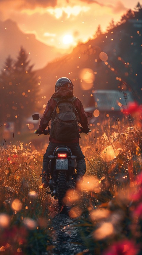 Man on Motorcycle Riding Down a Road Village Location Biker Aesthetic Wallpaper (27)