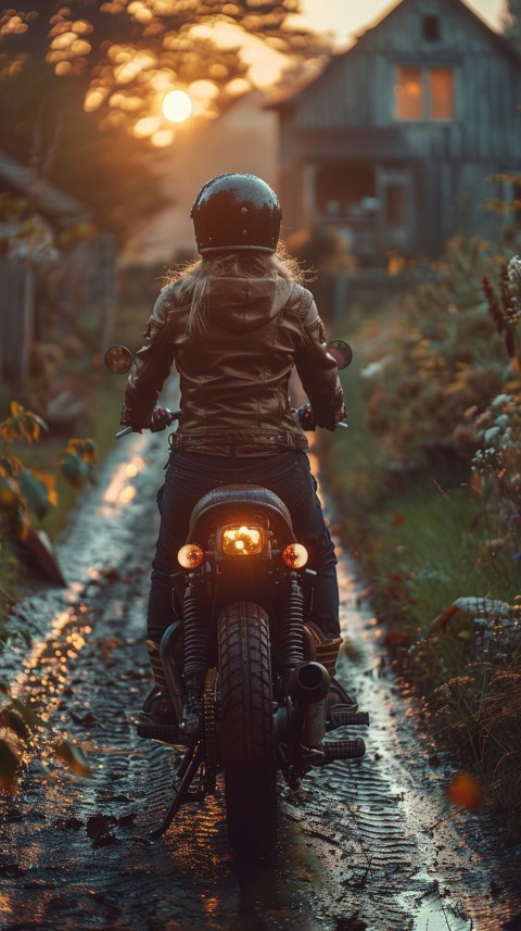 Man on Motorcycle Riding Down a Road Village Location Biker Aesthetic Wallpaper (22)