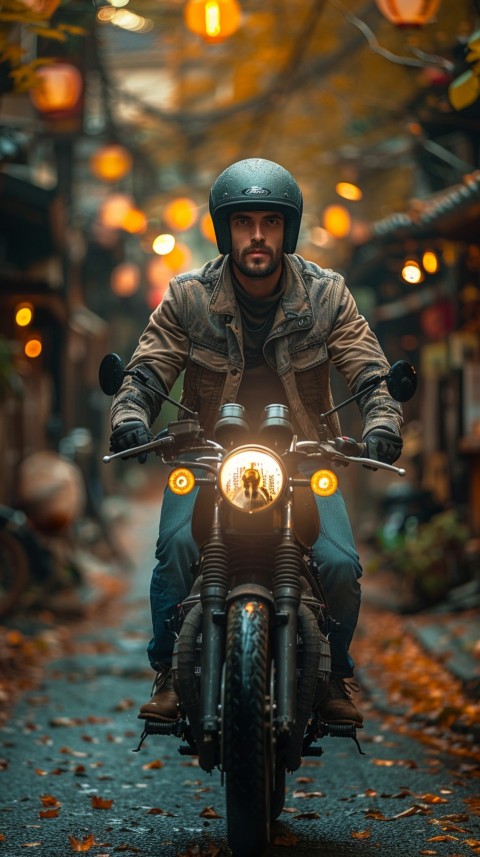 Man on Motorcycle Riding Down a Road Village Location Biker Aesthetic Wallpaper (65)