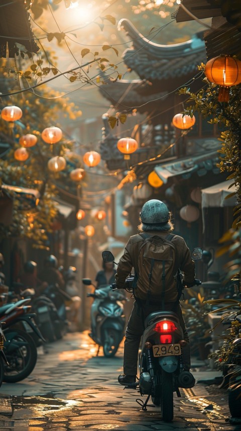 Man on Motorcycle Riding Down a Road Village Location Biker Aesthetic Wallpaper (52)