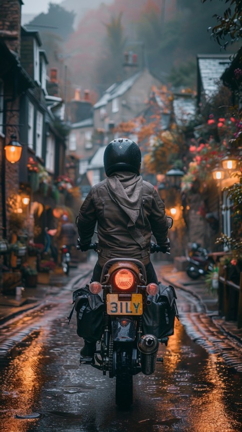 Man on Motorcycle Riding Down a Road Village Location Biker Aesthetic Wallpaper (54)