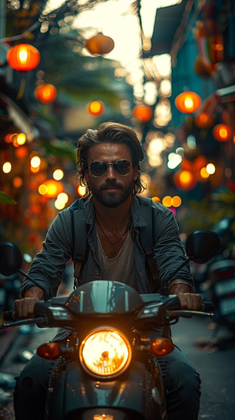 Man on Motorcycle Riding Down a Road Village Location Biker Aesthetic Wallpaper (56)