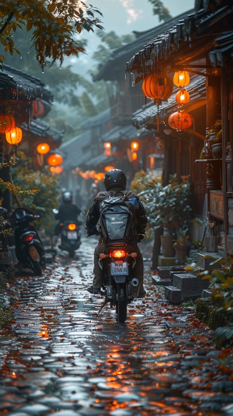 Man on Motorcycle Riding Down a Road Village Location Biker Aesthetic Wallpaper (60)