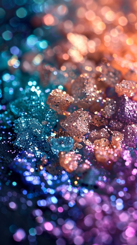 A photo of sparkling glitter in lavender orange and green pastel colors (115)