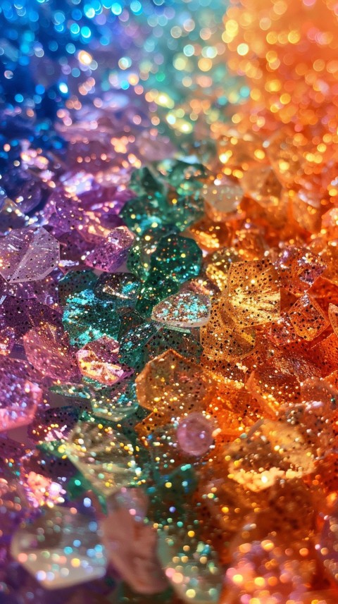 A photo of sparkling glitter in lavender orange and green pastel colors (114)