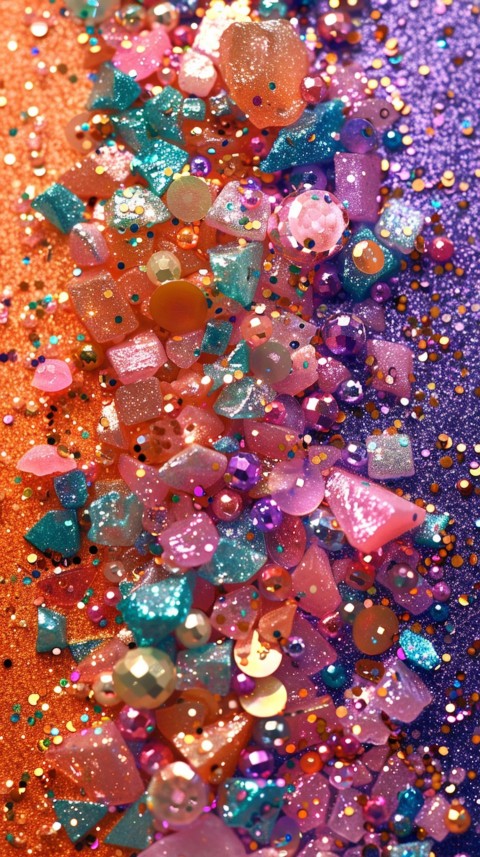 A photo of sparkling glitter in lavender orange and green pastel colors (107)