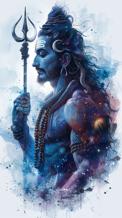 Majestic Lord Shiva holding a trident with a crescent moon on his forehead under a starry sky Aesthetic (12)