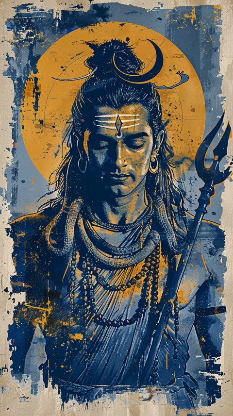 Majestic Lord Shiva holding a trident with a crescent moon on his forehead under a starry sky Aesthetic (2)