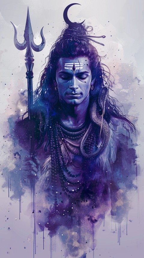 Majestic Lord Shiva holding a trident with a crescent moon on his forehead under a starry sky Aesthetic (68)