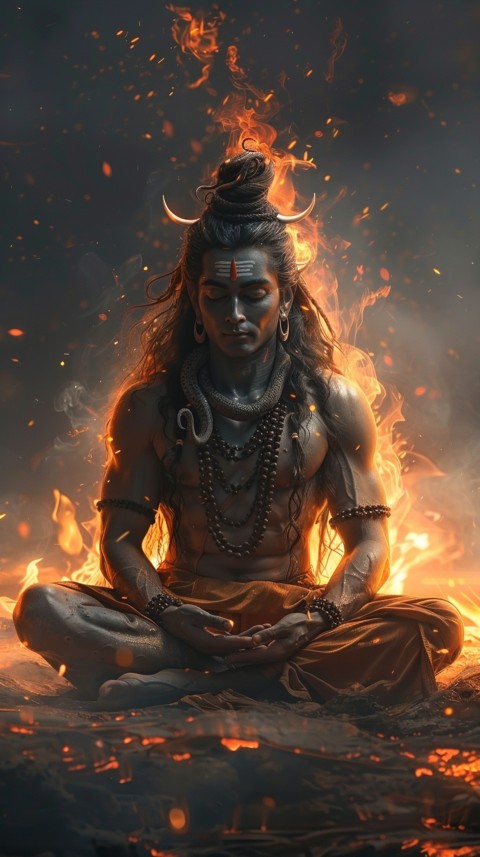 Serene Lord Shiva sitting in lotus position surrounded by a glowing aura Aesthetic (17)