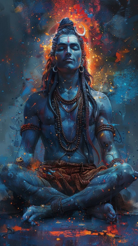 Serene Lord Shiva sitting in lotus position surrounded by a glowing aura Aesthetic (1)