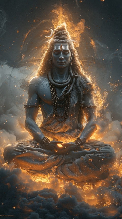 Serene Lord Shiva sitting in lotus position surrounded by a glowing aura Aesthetic (2)