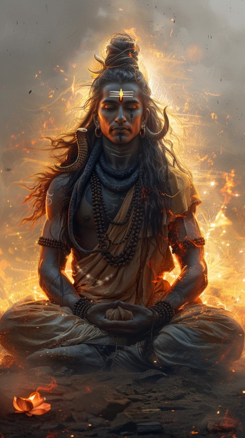 Serene Lord Shiva sitting in lotus position surrounded by a glowing aura Aesthetic (3)