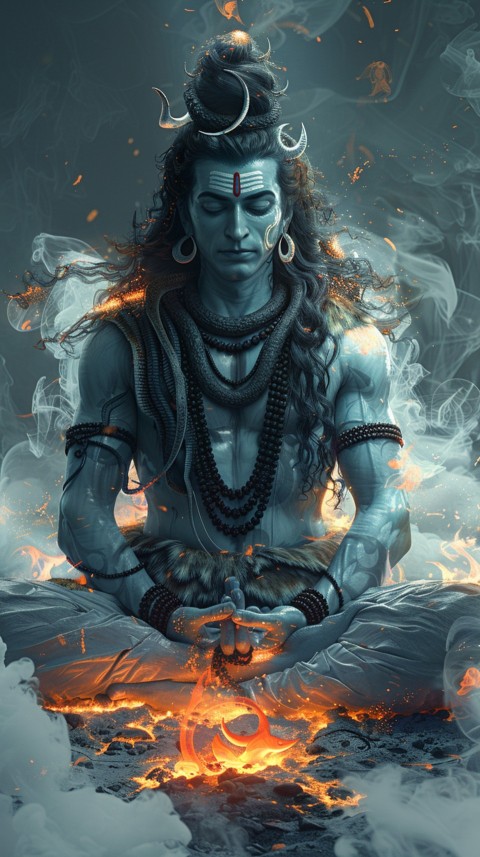 Serene Lord Shiva sitting in lotus position surrounded by a glowing aura Aesthetic (34)