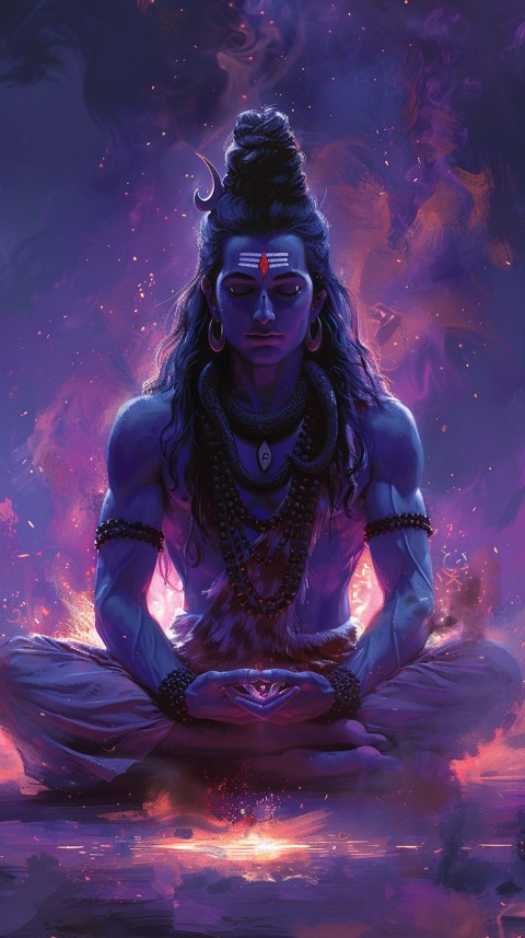 Serene Lord Shiva sitting in lotus position surrounded by a glowing aura Aesthetic (32)