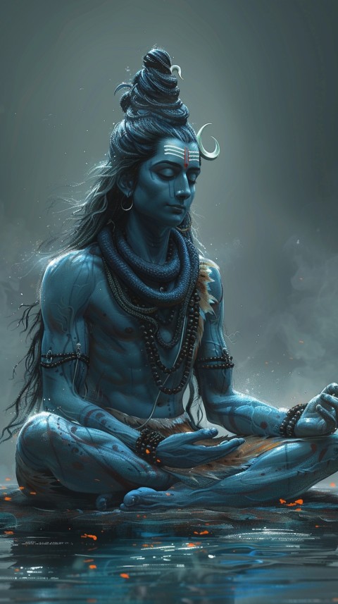 Serene Lord Shiva sitting in lotus position surrounded by a glowing aura Aesthetic (79)