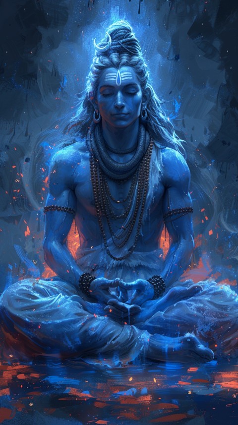 Serene Lord Shiva sitting in lotus position surrounded by a glowing aura Aesthetic (78)