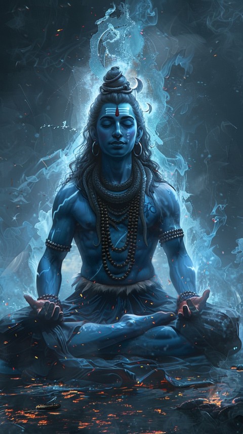 Serene Lord Shiva sitting in lotus position surrounded by a glowing aura Aesthetic (101)