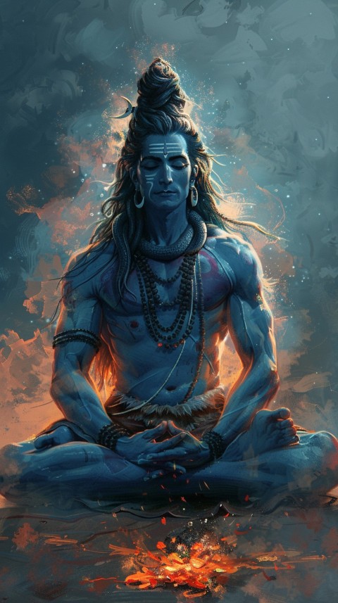 Serene Lord Shiva sitting in lotus position surrounded by a glowing aura Aesthetic (139)