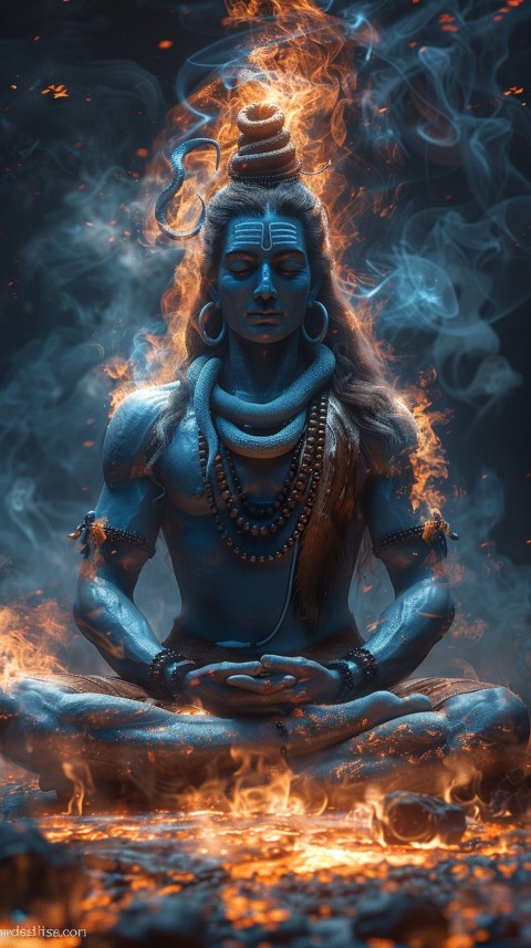 Serene Lord Shiva sitting in lotus position surrounded by a glowing aura Aesthetic (149)