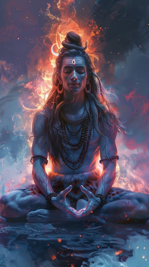 Serene Lord Shiva sitting in lotus position surrounded by a glowing aura Aesthetic (144)