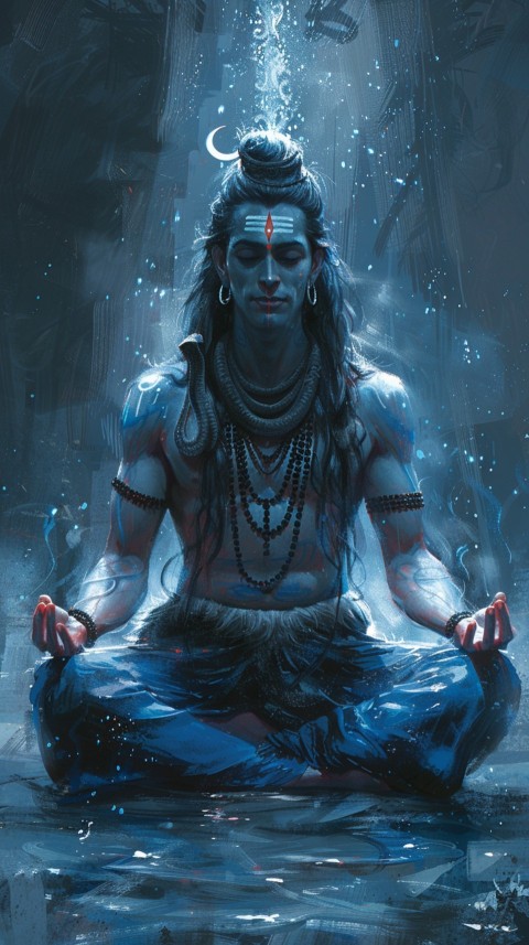 Serene Lord Shiva sitting in lotus position surrounded by a glowing aura Aesthetic (177)