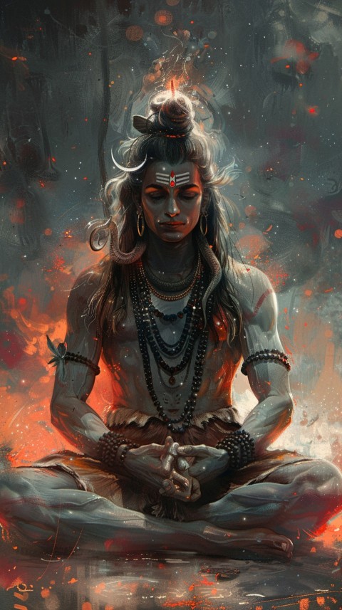 Serene Lord Shiva sitting in lotus position surrounded by a glowing aura Aesthetic (170)