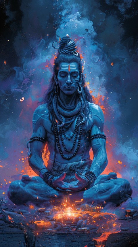 Serene Lord Shiva sitting in lotus position surrounded by a glowing aura Aesthetic (191)