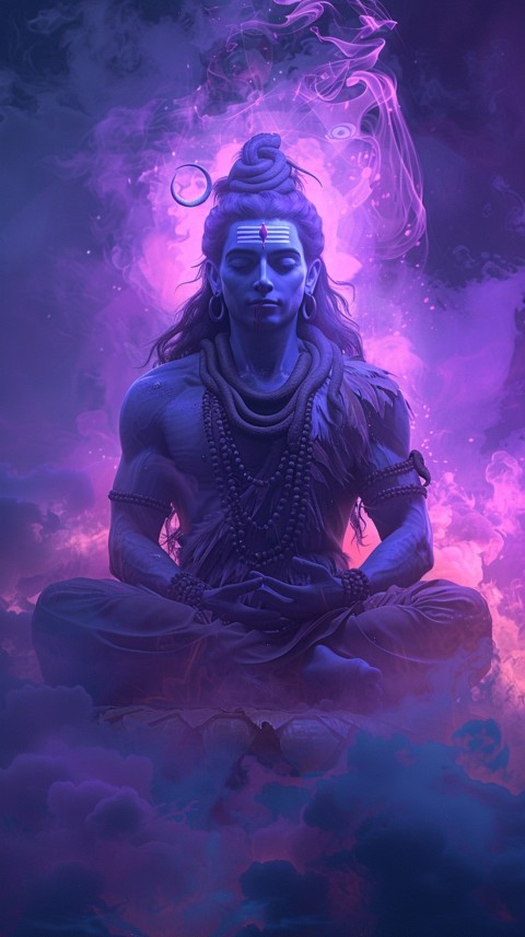 Serene Lord Shiva sitting in lotus position surrounded by a glowing aura Aesthetic (235)