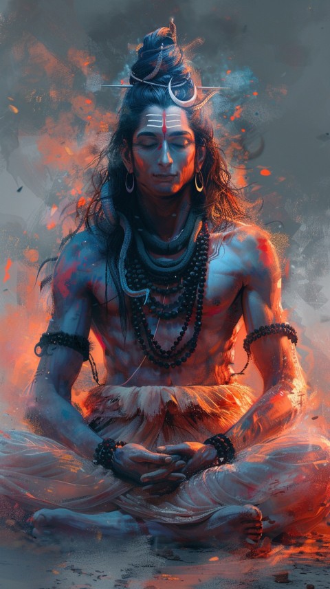 Serene Lord Shiva sitting in lotus position surrounded by a glowing aura Aesthetic (226)