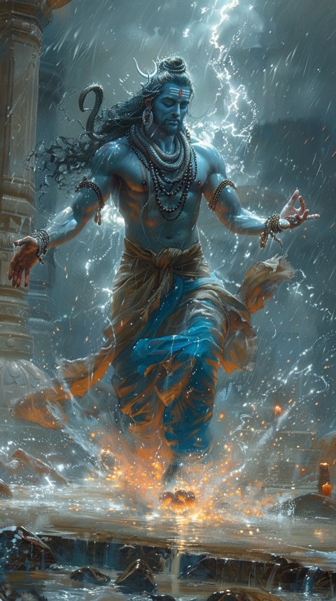 Vibrant depiction of Lord Shiva performing the cosmic dance, Tandava, with dynamic energy (17)